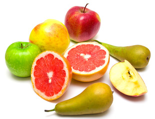 several fruits on white