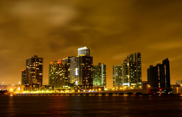 Miami City skyline at a stormy night