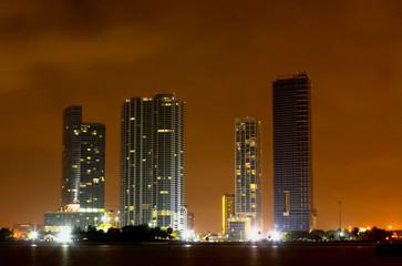 Fototapeta na wymiar Miami City skyline at a stormy night