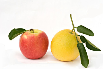 Apple and orange isolated on white background