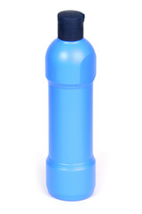 blue bottle of cleaning liquid on a white background