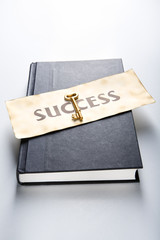 Success golden key on book