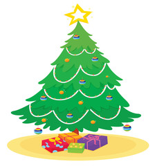illustration of a christmas tree with star and balls