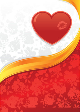 Valentines heart and roses background vector illustration