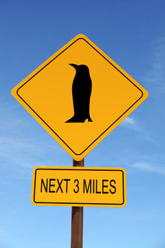 Penguin Ahead warning roadsign