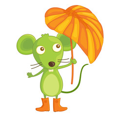 green mouse holding an umbrella illustration