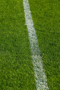 A white line on an green sports field.
