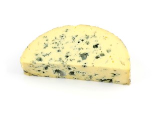 Slice of french musty cheese, isolated on white