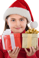 Beautiful girl with two presents of christmas