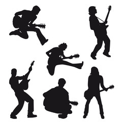 vector silhouette musician with guitar - obrazy, fototapety, plakaty