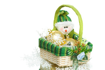 Christmas decoration set in wicker basket