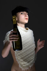woman with the bottle of champagne