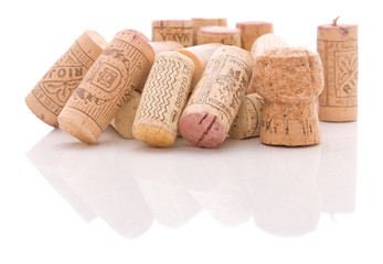 Old corks isolated on a white background
