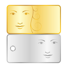 Gold and silver backgrounds or labels with girl face