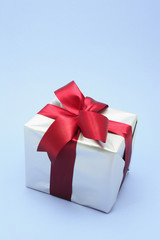Silver Gift Box with Red Ribbons
