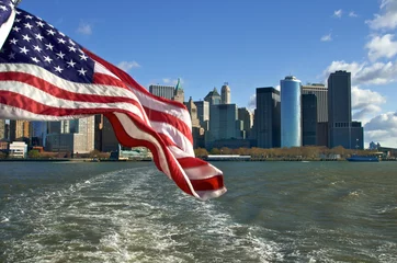 Papier Peint photo Lavable New York Manhattan et drapeau