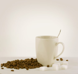 Cup of coffee and coffee beans