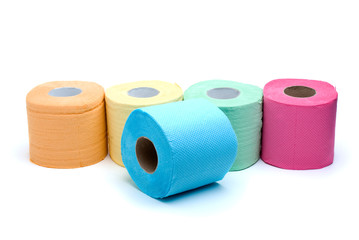 Different colored toilet paper rolls