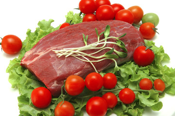 raw beef meat and vegetables