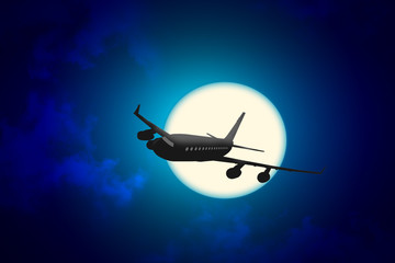 airplane in the sky, nighttime