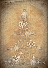 Retro background. Fur tree from snowflakes