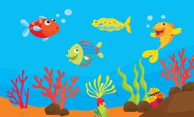 Deurstickers Onderwaterwereld rif vissen illustratie