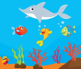 Rolgordijnen Onderwaterwereld rif vissen illustratie