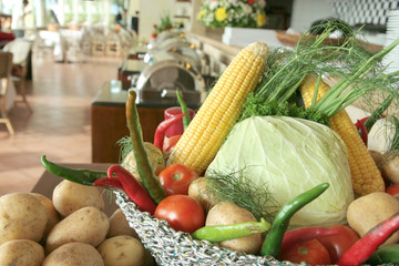 Vegetables in basket st restaurant