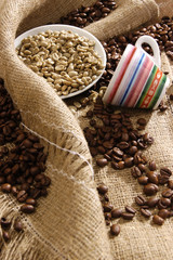 black and white coffee beans
