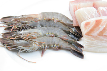 High quality raw fresh prawns and snapper fish meat