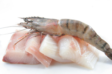 High quality raw fresh prawns and snapper fish meat