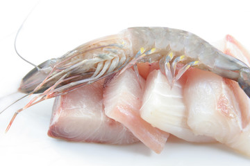 High quality raw fresh prawns and snapper fish meat