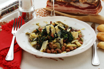 Tortino di carciofi , spinaci e fagioli - Contorni