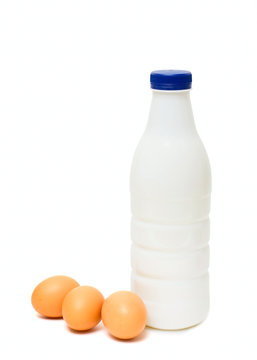 Bottle with milk and eggs