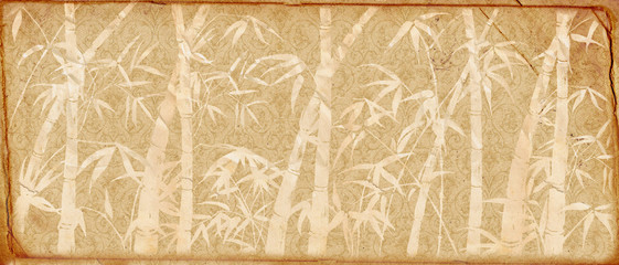 branches of a bamboo on old paper. Retro.