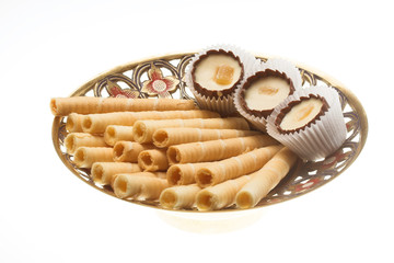 Sweets and waffles on a plate