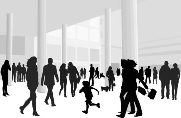 illustration of people in shopping center