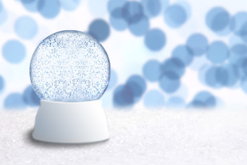 Empty Christmas Snow Globe With Blue Holiday Background