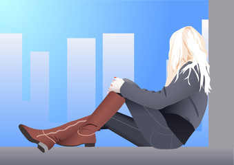 Vector illustration of girl looking at city scene