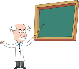 Vector illustration of a scientist pointing at a blackboard