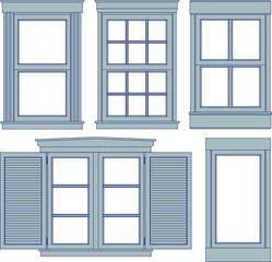Five window blueprint vector illustrations