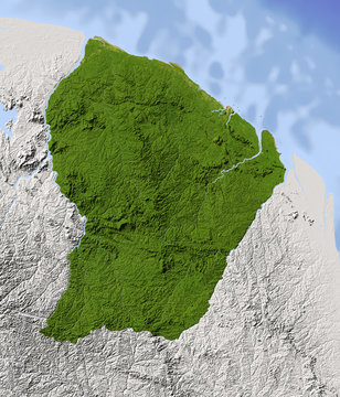 French Guiana, relief map, colored for vegetation