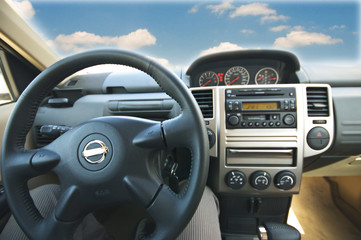 Interior of a modern car at driving seat