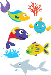 Illustration of a group of isolated colorful fish