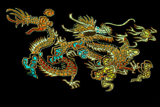 Chinese Dragon. Embroidery On  Satin