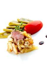 Baked lamb meat in potato shell