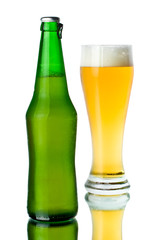 Glass and bottle of beer