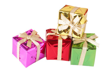 Stack of gift boxes on white