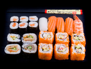 assortment of fresh sushi.