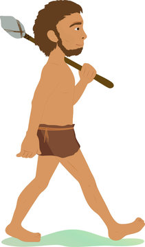 Caveman With Spear Illustration On White